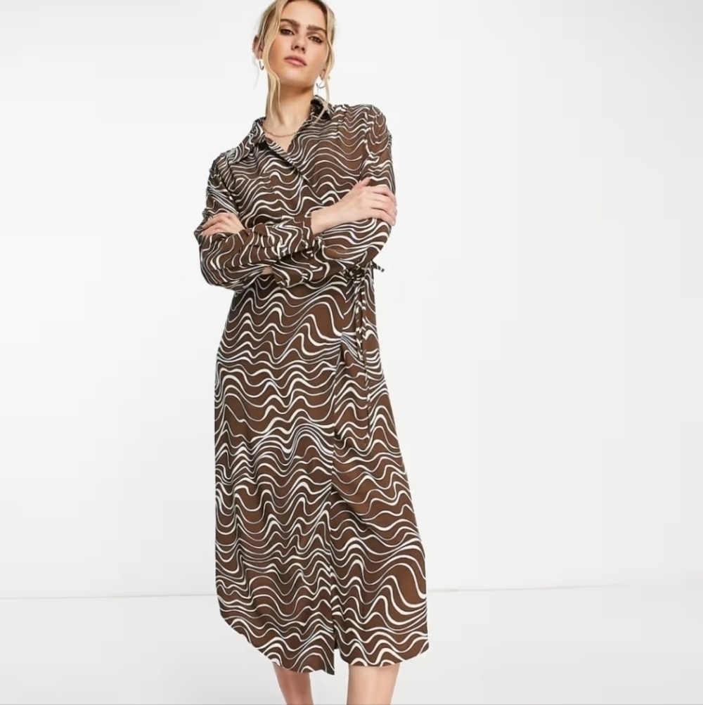 & Other Stories Brown Wrap Midi Dress 6 NWT